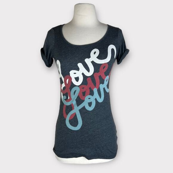 dELiA*s Tops - Delia | Vintage Y2K “Love” Graphic Tee | Gray Red Blue White | Small